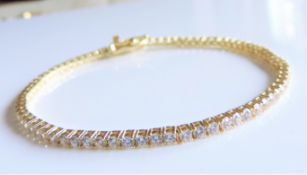 14k Gold on Sterling Silver Cubic Zirconia Tennis Bracelet New with Gift Pouch