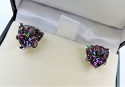 Sterling Silver 15ct Trillion Cut Mystic Topaz Earrings New with Gift Box