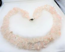 17 Inch Rose & Snow White Polished Quartz Necklace