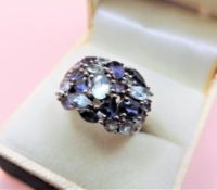 Sterling Silver Sapphire & Topaz Cluster Band Ring