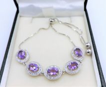 Sterling Silver 6ct Amethyst Slider Bracelet New with Gift Box