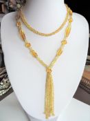 Antique Art Deco Gold Glass Bead Flapper Necklace with Tassel