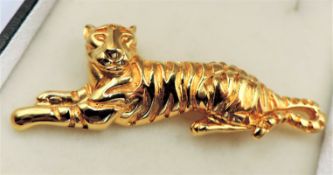 Vintage Gold Plated Tiger Brooch