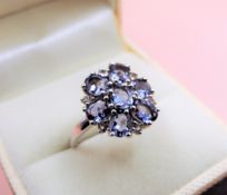 Sterling Silver Tanzanite & Sapphire Cluster Ring New with Gift Box