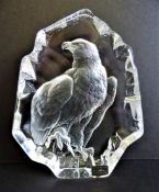 Rare Large Mats Jonasson Etched Crystal Bald Eagle Sculpture 20cm High