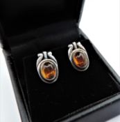 Sterling Silver Amber Stud Earrings with Gift Pouch