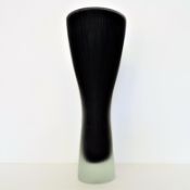 Frosted Black & Clear Art Glass Vase 32cm High.