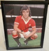 Signed framed image of 'Lou Macari' playing for Manchester United Football Club with COA