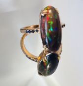 Beautiful Natural Black Opal Ring With Natural Blue Sapphire And 18k Gold