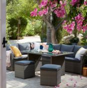 (64/P) RRP £850 When Complete. Matara Grey Rattan Corner Sofa Dining Set. Powder Coated Steel Fra...