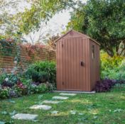 (16/P) RRP £385. Keter Darwin 6x4ft Outdoor Garden Apex Storage Shed Brown. Elegant Natural Wood...