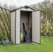 (68/Mez/P4) RRP £320. Keter Manor 4x3ft Outdoor Garden Storage Shed Beige/Brown. Elegant And Trad...