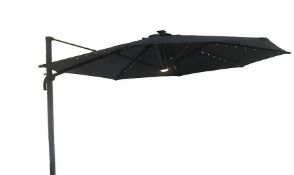 (183/2G) RRP £200. 3.5m Overhanging Parasol With Lights Grey. Easy To Operate Crank Lifting Syste...
