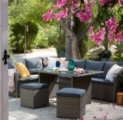 (6/P) RRP £850 When Complete. Matara Grey Rattan Corner Sofa Dining Set. Powder Coated Steel Fram...
