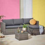 (11/P) RRP £345. Alexandria Left/Right Facing Grey Rattan Garden Corner Sofa Set. Suitable For In...