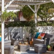 (8/Mez/P) RRP £800. Bambrick 6 Seater Grey Rattan Garden Sofa Set. Space Saving Function. Hand Wo...