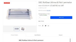 GBC Rollseal Ultima 65 Roll Laminator RRP £1399