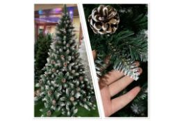 5 x Christmas Tree Artificial with Snow Frosted Tips and Pine Cones 5ft