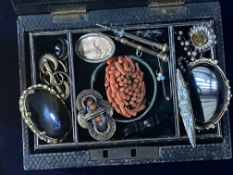 Antique jewellery box with its contents