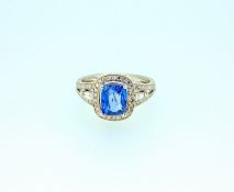GIA Certified 2.55ct Blue Clean VS Untreated Sapphire & Diamonds Ring