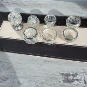6 Glass Salts And Pots With Solid Silver Rims/Bases/Lids