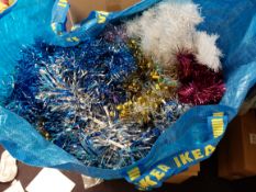 Christmas Decorations and Tinsel. Large Box With Selection of Items
