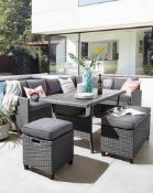 (3/P) RRP £999. Almalfi Corner Lounge Dining Set Grey. Dimensions: (Table: 144x74x67cm, 3 Seat So...