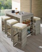 (7/P) RRP £719. Hampton Bar Set Grey. Features Side Shelves For Drink Storage. Dimensions: (Bar s...