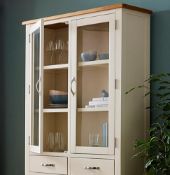 (9/P) RRP £259. Norfolk Two Tone Oak And Oak Veneer Tall Display Unit Cream/Oak. Painted In A Sof...