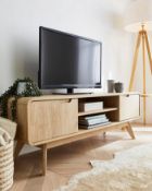 (78/2D) RRP £199. Oslo TV Unit Oak Effect. Features 2 Shelves And 2 Cupboards. Dimensions: (H45.5...