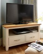 (22/2F) RRP £269. Norfolk Two Tone Corner TV Unit. Painted In A Soft Cream Colour With Contrastin...