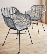 (71/5C) RRP £120. Emilo Rattan Dining Chair Grey. Vintage Style With A Contemorary Twist. Dimensi...