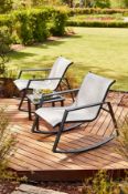 (69/6O) RRP £209. Aruba 3 Piece Rocking Set Grey. Relax In Your Garden In Style With A Set Of Two...