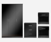 (140/7H) RRP £299. Miami 4PC Bedroom Furniture Set Grey Oak / Black. Set Includes 2x 1-Drawer Bed...