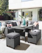 (4/P) RRP £999 When Complete. Almalfi Corner Dining Set Grey. Powder-Coated Steel Frame. Hand Wov...