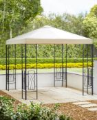 (12/P) RRP £199. 2.5m PVC Decorative Square Gazebo Natural/Black. The Canopy Has A Pa Coating To...