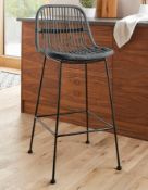 (72/6N) RRP £139. Aurora Rattan Barstool Grey. Slim Black Metal Legs For A Modern Touch. Dimensio...