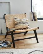 (66/6K) RRP £299. Willow Rattan Accent Chair Natural/Black. Low Lounge Design Ideal For Relaxing....