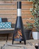 (52/1F) RRP £99. La Hacienda Sarasota Steel Chimenea Black/Silver. Made From Durable Heavy Gauge...