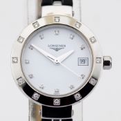 Title: Longines / L5.175 Diamond Bezel, Diamond Case Black Strap - Lady's Steel Wrist