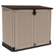 (94/Mez/P) RRP £135. Keter Store It Out MIDI Beige/Brown. 880L Storage Capacity. Stylish Wood Eff...