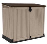 (89/Mez/P) RRP £135. Keter Store It Out MIDI Beige/Brown. 880L Storage Capacity. Stylish Wood Eff...