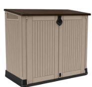 (93/Mez/P) RRP £135. Keter Store It Out MIDI Beige/Brown. 880L Storage Capacity. Stylish Wood Eff...