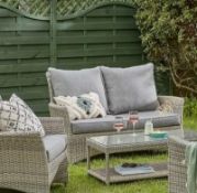 (19/Mez) RRP £250. Hartington Florence Collection 2 Seater Rattan Sofa with 4x Cushion. Dimension...