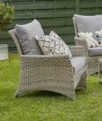 (23/Mez) RRP £150. Hartington Florence Collection Rattan Armchair Chair With 2x Cushion. Dimension..
