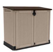 (90/Mez/P) RRP £135. Keter Store It Out MIDI Beige/Brown. 880L Storage Capacity. Stylish Wood Eff...
