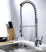 (72/6F) RRP £259. Enza Chrome Single Lever Pull Down Spray Kitchen Mixer Tap F76.