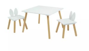 Liberty House Kids Toys Bunny Wood Table & 2 Chairs - White. RRP £60 - GRADE U