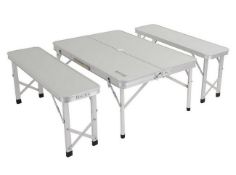 (67) RRP £150. Regatta Folding Picnic Table & Bench Set. Dimensions: (Table: 62 x 90 x 70cm / Ben...