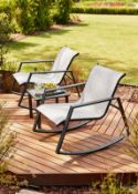 (24) RRP £209. Aruba 3 Piece Bistro Rocker Set Grey. Durable Steel Frame & Weather Resistant Fabr...